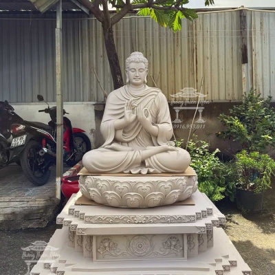 Tôn tượng Bổn Sư Ấn Chuyển Pháp Luân tọa kim cang, Kích thước 160cm, 1 màu xám sữa