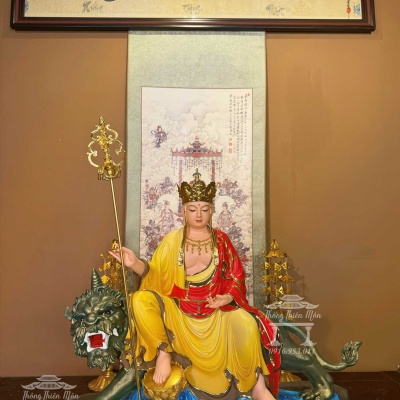 Tôn tượng Địa Tạng Đế Thính, Kích thước 48cm, Áo cà sa đỏ + vàng