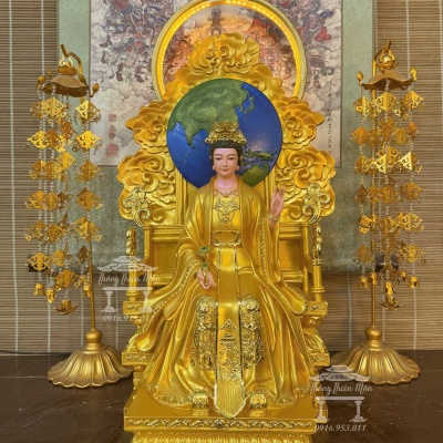 Tôn tượng Địa Mẫu ngồi, Kích thước 50cm, Màu vàng nhũ