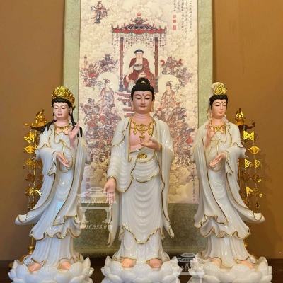 Tôn tượng Tây Phương Tam Thánh, Kích thước 50cm, Chất liệu Bột Bạch Ngọc