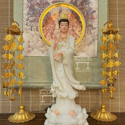 Tôn tượng Quan Âm dáng đứng, Kích thước 50cm, Chất liệu Bột đá Bạch Ngọc