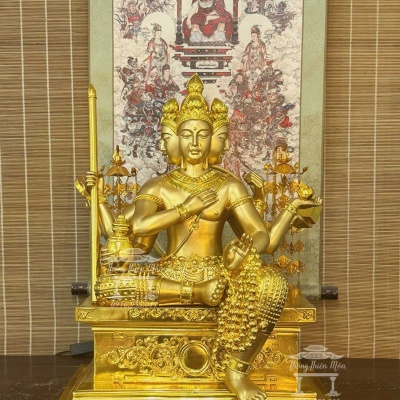 Tôn tượng Tứ Diện Thiên - Kích thước 60cm - Mạ vàng, da đồng