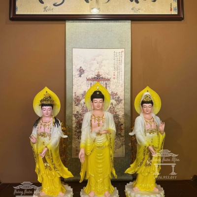 Tôn tượng Tây Phương Tam Thánh, Kích thước 70cm, Chất liệu Bột Ngọc