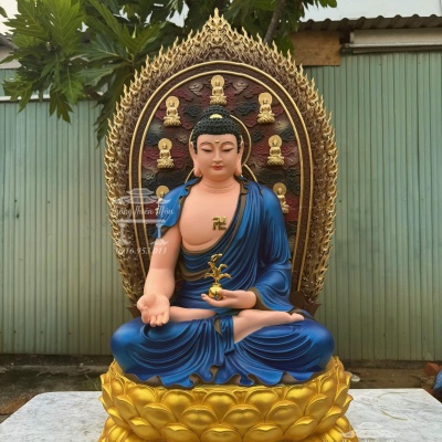Tôn tượng Thất Phật Dược Sư, Sơn phối màu, Kích thước 90cm