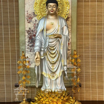 Tôn tượng A Di Đà lá đề, Kích thước 100cm, Phối màu bạc