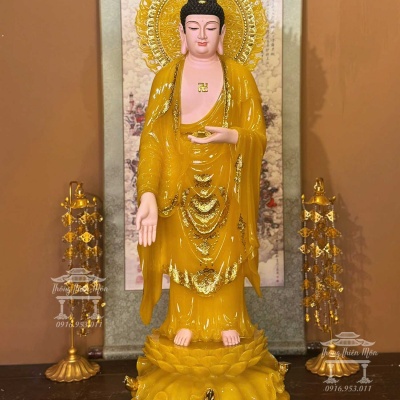Tôn tượng A Di Đà, Kích thước 100cm, Bột thạch anh màu vàng