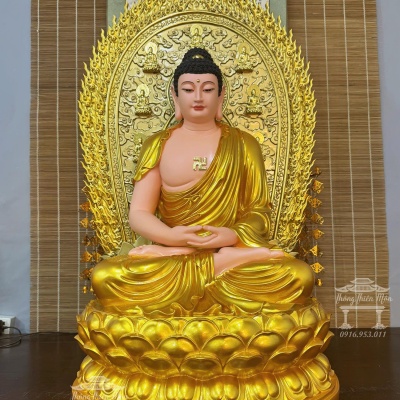 Tôn tượng A Di Đà ngồi, Kích thước tổng thể 90cm, Màu nhũ vàng