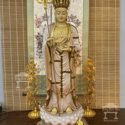 Tôn Tượng Địa Tạng Vương Bồ Tát, Kích thước 90cm, Màu khoáng nâu