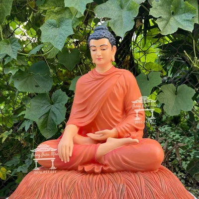 Tượng Bổn Sư Thích Ca Ấn Địa Xúc - Đế cỏ - 60cm - màu cam đất