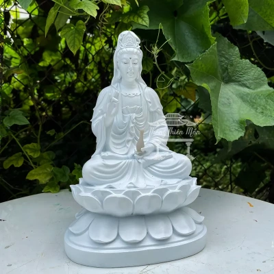 Tôn tượng Quan Thế Âm Bồ Tát - 30 cm - màu trắng ngọc trai