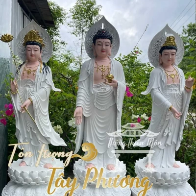 Tôn tượng Tây Phương Tam Thánh - Cao 70cm - Màu Trắng