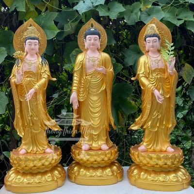Tôn tượng Tây Phương Tam Thánh - Cao 70cm - Màu Vàng