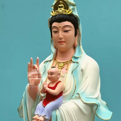 TƯỢNG QUAN ÂM TỐNG TỬ, SƠN KHOÁNG CAO CẤP, KÍCH THƯỚC 120CM