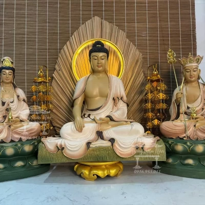 Tôn tượng Ta Bà Tam Thánh - 45cm - Sơn phối màu theo yêu cầu