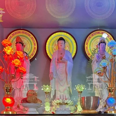 Tôn tượng Tây Phương Tam Thánh - Cao 90cm - Màu trắng ngọc trai