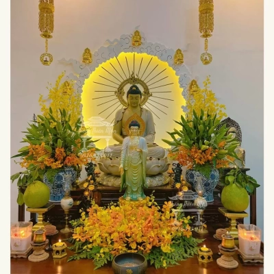 Tôn tượng A Di Đà - 70cm và 88cm, sơn phối màu theo yêu cầu