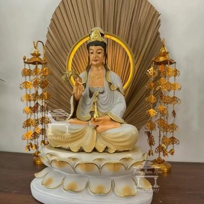 Tôn tượng Quan Âm Bồ Tát - sơn phối màu theo yêu cầu - 45cm