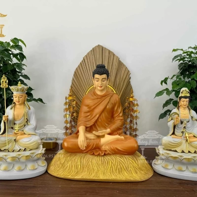 Tôn tượng Ta Bà Tam Thánh - Cao 45-60-45cm - Sơn phối màu theo yêu cầu