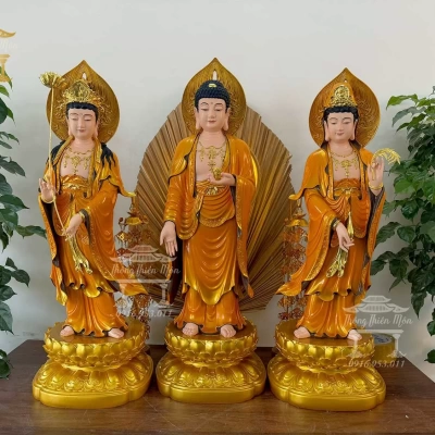 Tôn tượng Tây Phương Tam Thánh - Cao 70cm - Phối màu cam