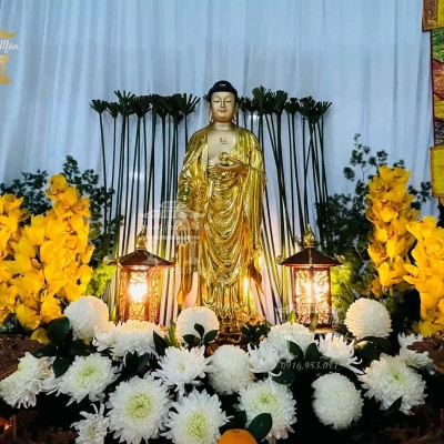 Tôn tượng A di da - 90cm - Mạ vàng, da giả đồng