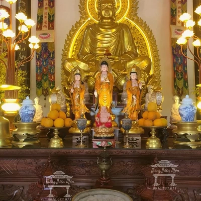 Tôn tượng Tây Phương Tam Thánh - Cao 70cm - Sơn phối màu theo yêu cầu