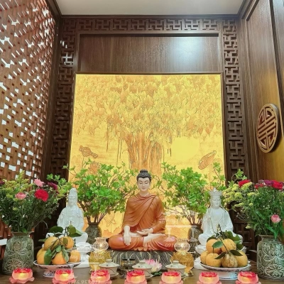 Tôn tượng Ta Bà Tam Thánh - Cao 45-60-45cm - Phối màu theo yêu cầu