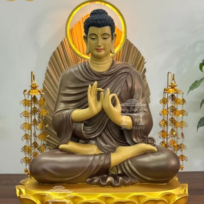Tôn tượng Thích Ca Chuyển Pháp Luân - 70cm - Đế sen 1 tầng, sơn màu theo yêu cầu