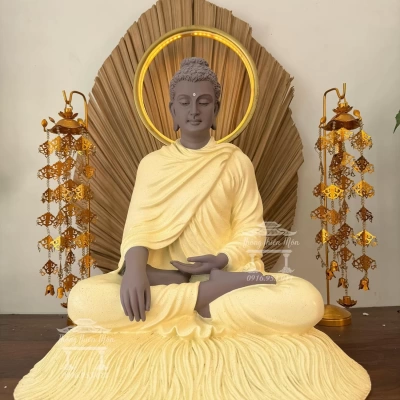 Tượng Bổn Sư Thích Ca Ấn Địa Xúc, Sơn giả gốm, Kích thước 45cm