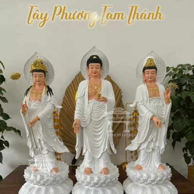 Tôn tượng Tây Phương Tam Thánh - Kích thước 70cm - Màu trắng truyền thống
