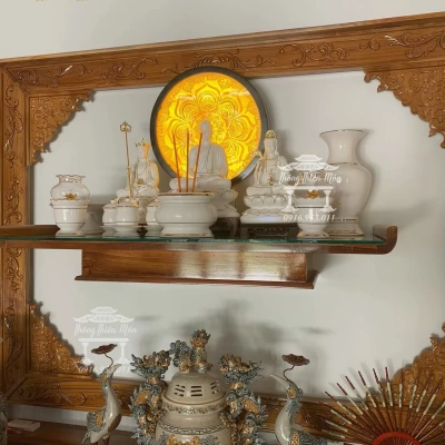 Tôn tượng Ta Bà Tam Thánh - Kích thước 30cm - Sơn trắng, viền vàng