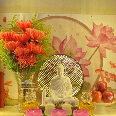 Tôn tượng Bổn Sư Thích Ca Ấn Địa Xúc - Kích thước 30cm - Sơn 1 màu trắng