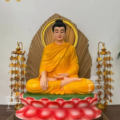 Tượng Bổn Sư Thích Ca Ấn Địa Xúc - Đế Sen - Kích thước 50cm - Sơn màu khoáng
