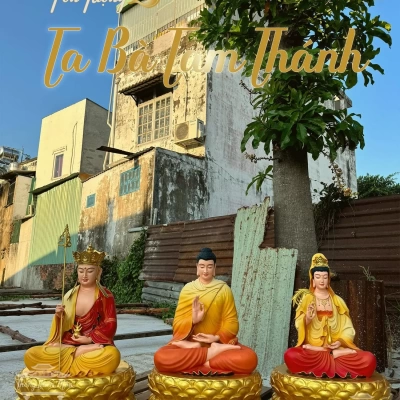 Tôn tượng TA BÀ TAM THÁNH - Kích thước 70cm - Sơn phối màu theo yêu cầu