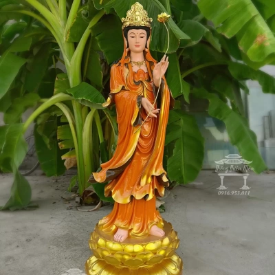 Tượng Đại Thế Chí Bồ Tát, Cao 120cm, Sơn khoáng cam