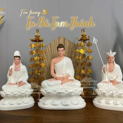 Tượng Ta Bà Tam Thánh, Kích thước 30cm, có vẽ diện
