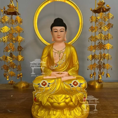 Tượng Bổn Sư Thiền Định hoa văn, Màu vàng nhũ