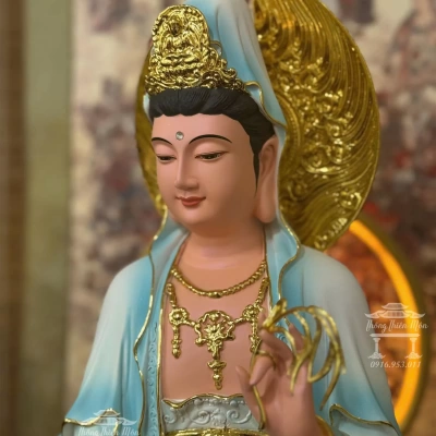 Tôn tượng Quan Âm Bồ Tát, Kích thước 70cm, Sơn loang xanh