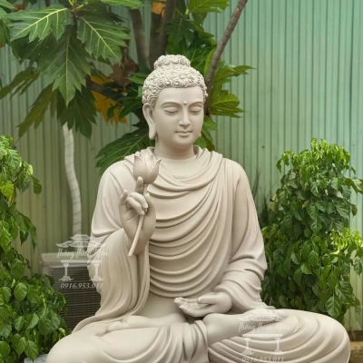 Kim thân Tôn tượng Bổn Sư Niêm Hoa Vi Tiếu, Kích thước 1m, Màu xám sữa