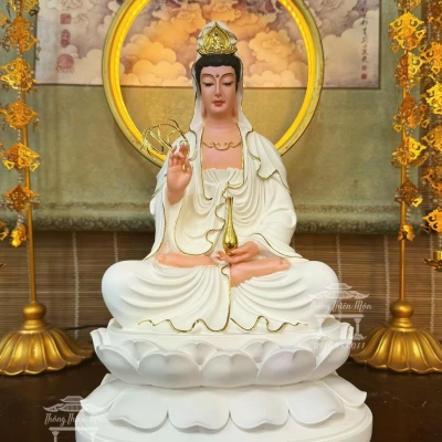 Tôn tượng Quan Âm Bồ Tát, Kích thước 30cm, Viền vàng