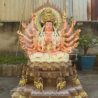 Tượng Phật Mẫu Chuẩn Đề, Kích thước 110cm, Phối màu kết hợp mạ vàng