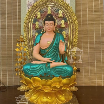 Tôn tượng Thất Phật Dược Sư, Có tấm thân quang, Kích thước 70cm