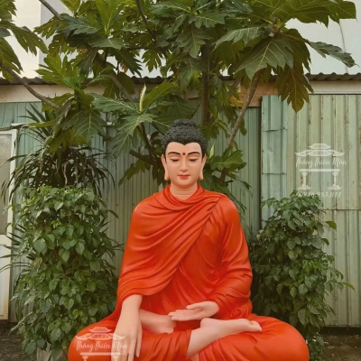 Kim thân Tôn tượng Bổn Sư Ấn Địa Xúc, Kích thước 100cm, Màu cam tươi