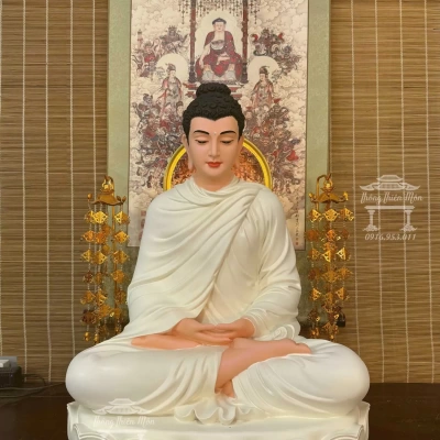 Tôn tượng Bổn Sư Thiền Định, Màu trắng, Đế sen 1 tầng