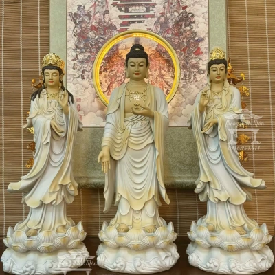 Tôn tượng Tây Phương Tam Thánh, Sơn khoáng, Kích thước 50cm