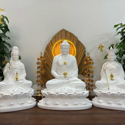 Tôn tượng Ta Bà Tam Thánh - Cao 45-50-45cm - Trắng ngọc trai