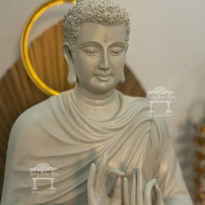 Tôn tượng Thích Ca Chuyển Pháp Luân - 70cm - Đế sen 1 tầng, sơn 1 màu