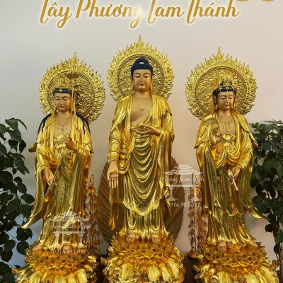 Tôn tượng Tây Phương Tam Thánh - Kích thước 100cm - Có hào quang