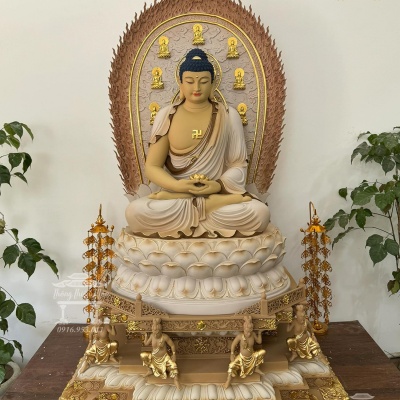 Tôn tượng ĐỨC PHẬT - Kích thước 115cm - Sơn khoáng, viền vàng theo yêu cầu