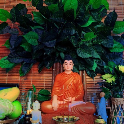 Tượng Bổn Sư Thích Ca Ấn Địa Xúc, Màu cam, Kích thước 45cm