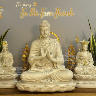Tượng Ta Bà Tam Thánh, Kích thước 45-70-45cm, sơn xám